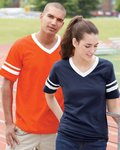 V-Neck Jersey with Striped Sleeves