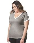 Women's Curvy Retro Ringer Premium Jersey V-Neck Tee